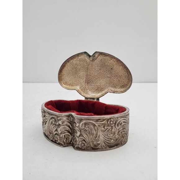 Vintage Silver Plated Double Heart Shaped Trinket Dish - Red Lining - Picture 10 of 10